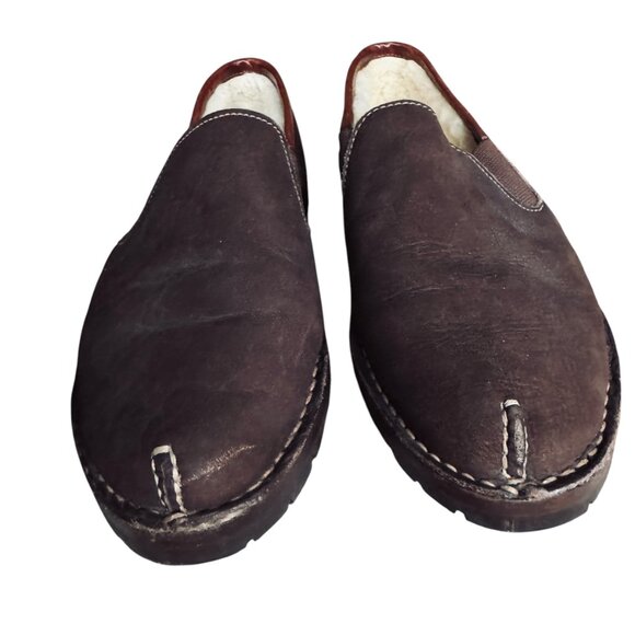 Cole Haan Suede Slip On Moc Shoe Slipper With Tread Shearing Lined Leather Brown - Picture 4 of 15